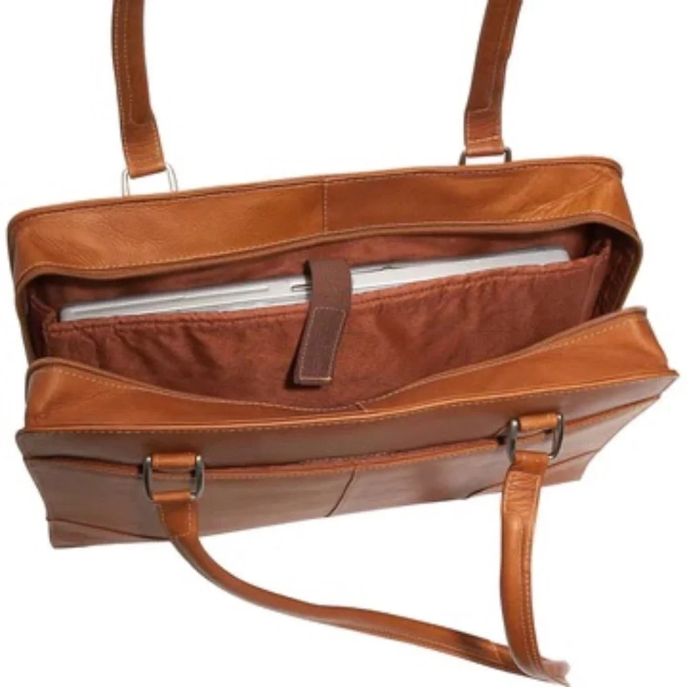 NWT Piel Black Leather computer case Unisex Hardside Shoulder Tote Made Columbia